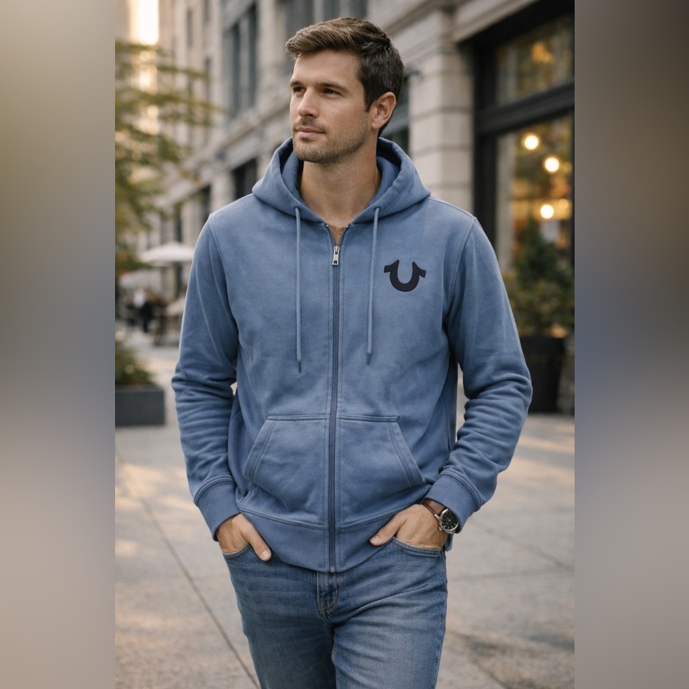 NEW True Religion Blue Hoodie with Back Logo